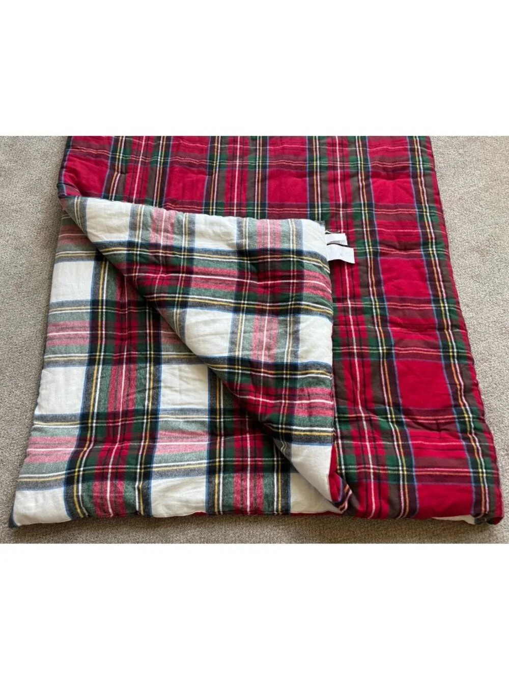 POTTERY BARN Stewart Flannel Plaid Reversible Quilted Comforter Full/Queen NEW